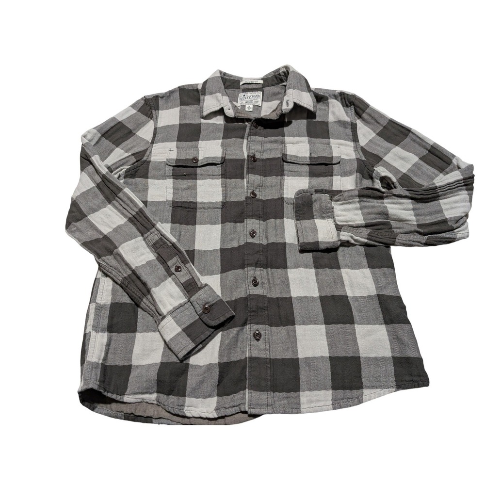 Lucky Brand Mens Grey White Buffalo Plaid Herringbone Untucked Fit Shirt Medium